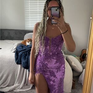 Sherri Hill Lilac Asymmetrical Sequin Dress